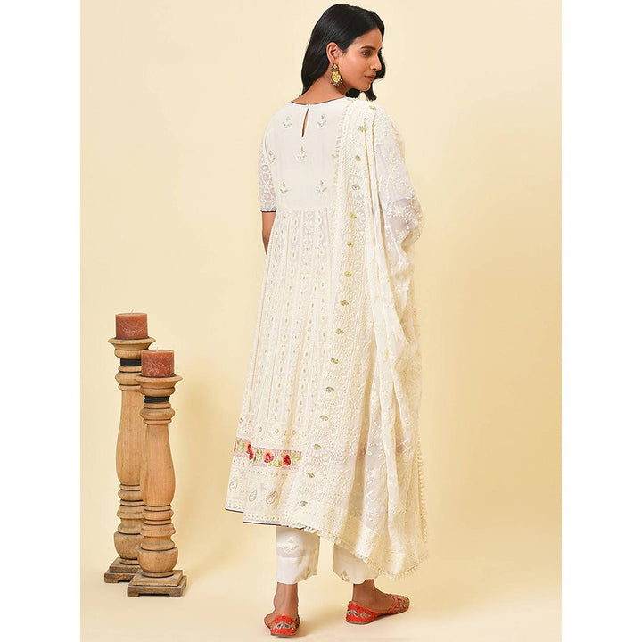 Nuhh Ivory & Gold Georgette Kurta And Pant With Dupatta (Set of 3)
