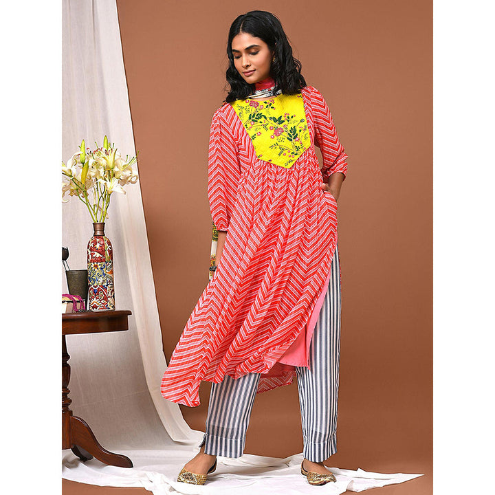 NUHH Vibe In Our Red Blue And Yellow Georgette Ensemble (Set of 4)