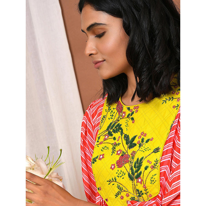 NUHH Vibe In Our Red Blue And Yellow Georgette Ensemble (Set of 4)