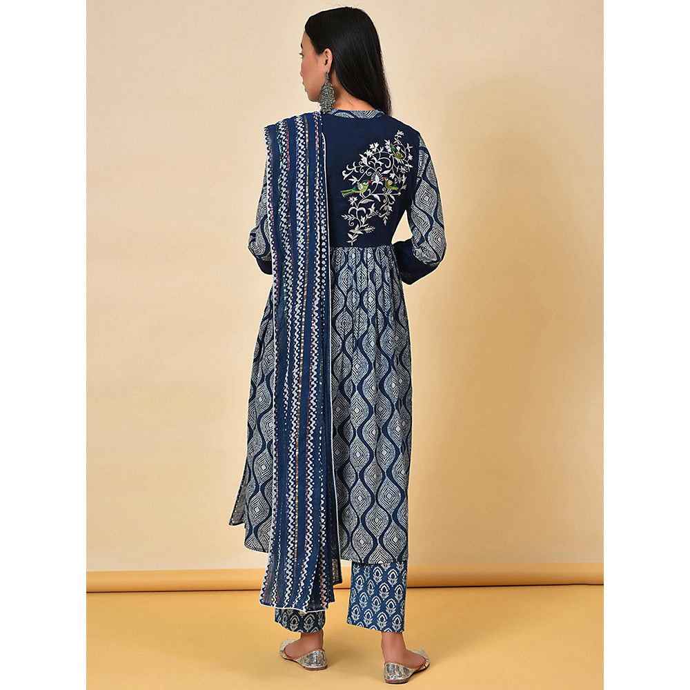 NUHH Find Your Mojo Indigo Kurta Pant And Dupatta