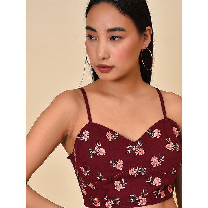 NUHH Embroidered burgundy Bralette