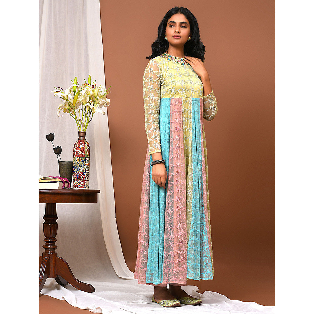 NUHH Summer Tulle Collage Kurta and Pant Set (Set of 3)