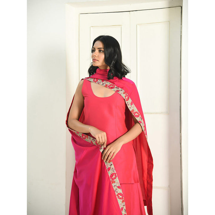 NUHH Rani Pink Short Kurta with Palazzo & Dupatta (Set of 3)