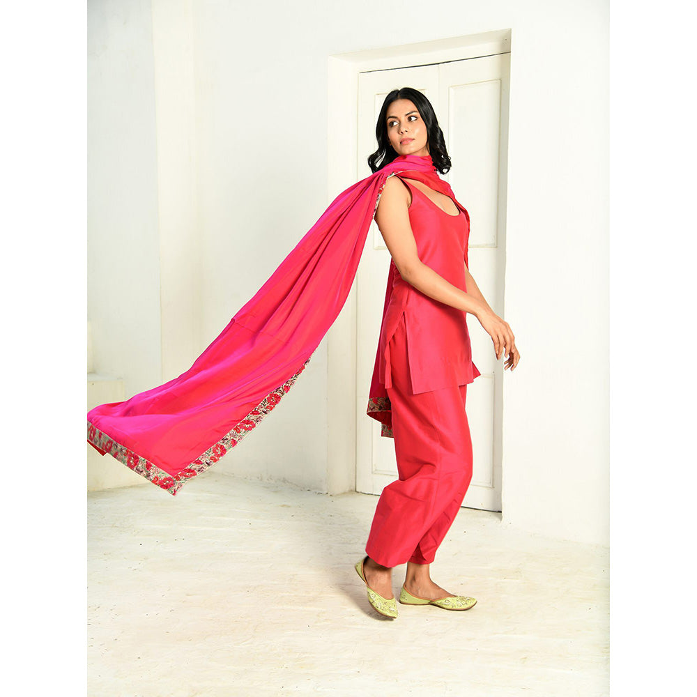 NUHH Rani Pink Short Kurta with Palazzo & Dupatta (Set of 3)