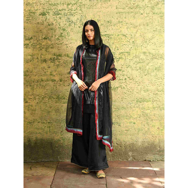 NUHH Bling & Black Kurta with Palazzo & Dupatta (Set of 3)