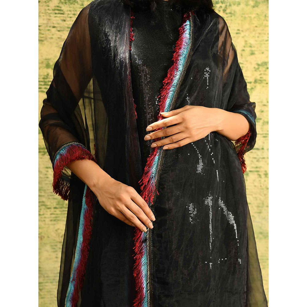 NUHH Bling & Black Kurta with Palazzo & Dupatta (Set of 3)