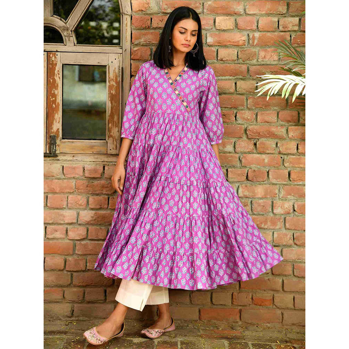 NUHH Purple Rain Anarkali Kurta with Pant (Set of 2)