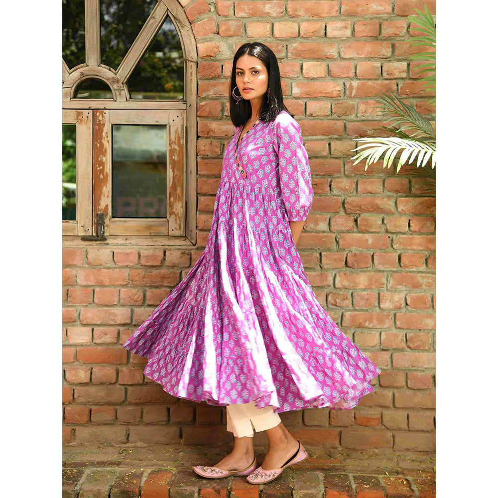 NUHH Purple Rain Anarkali Kurta with Pant (Set of 2)