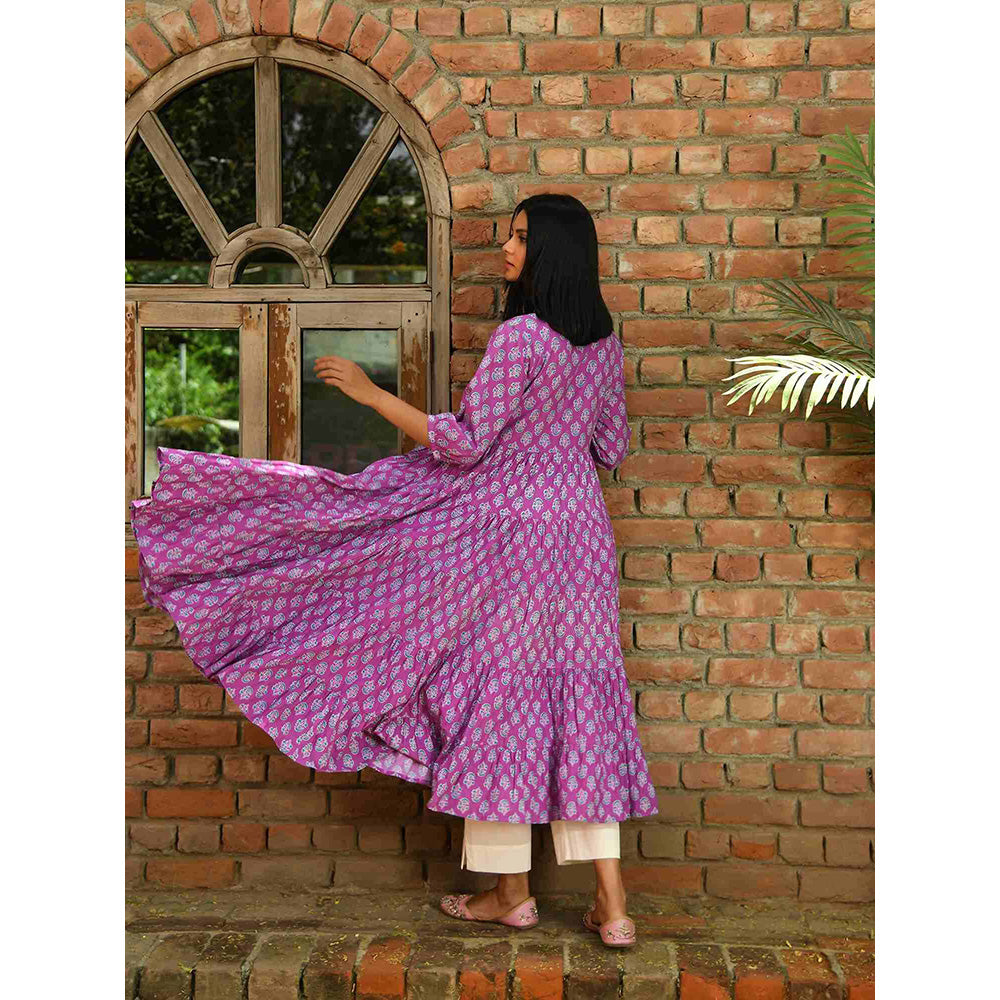 NUHH Purple Rain Anarkali Kurta with Pant (Set of 2)