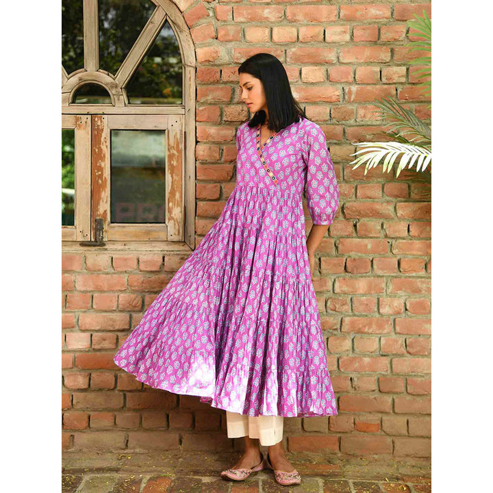 NUHH Purple Rain Anarkali Kurta with Pant (Set of 2)