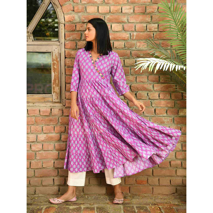 NUHH Purple Rain Anarkali Kurta with Pant (Set of 2)