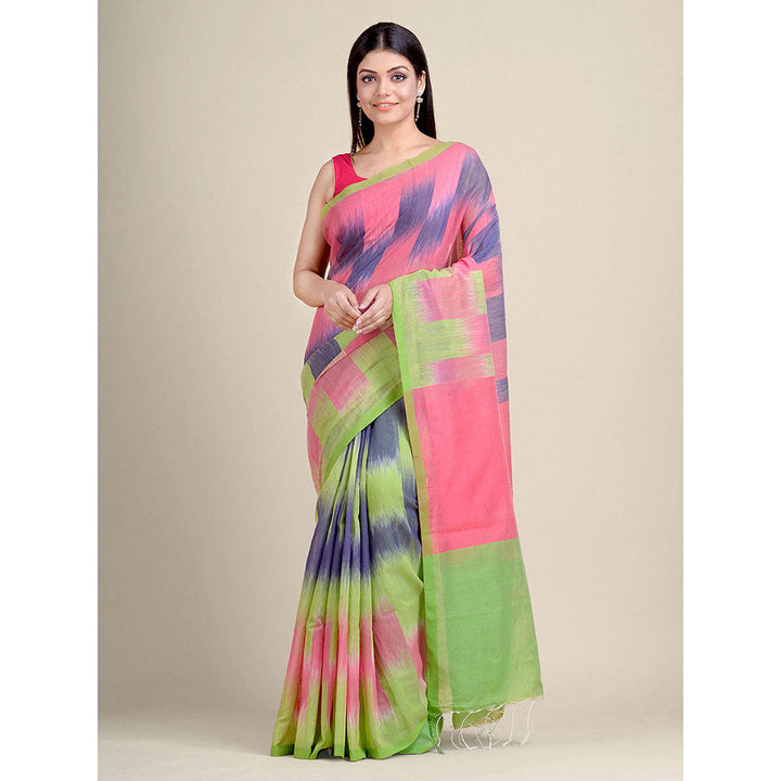 CHARUKRITI Multicolour Ikkat Handloom Saree With Un-Stitched Blouse