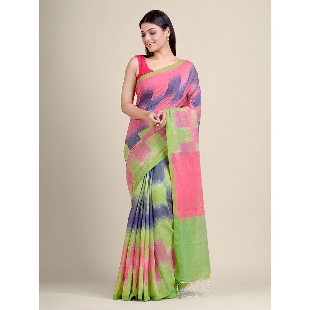 CHARUKRITI Multicolour Ikkat Handloom Saree With Un-Stitched Blouse