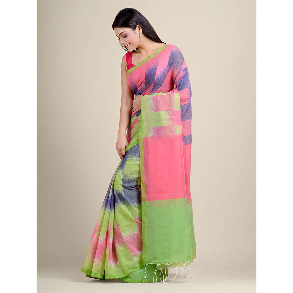 CHARUKRITI Multicolour Ikkat Handloom Saree With Un-Stitched Blouse