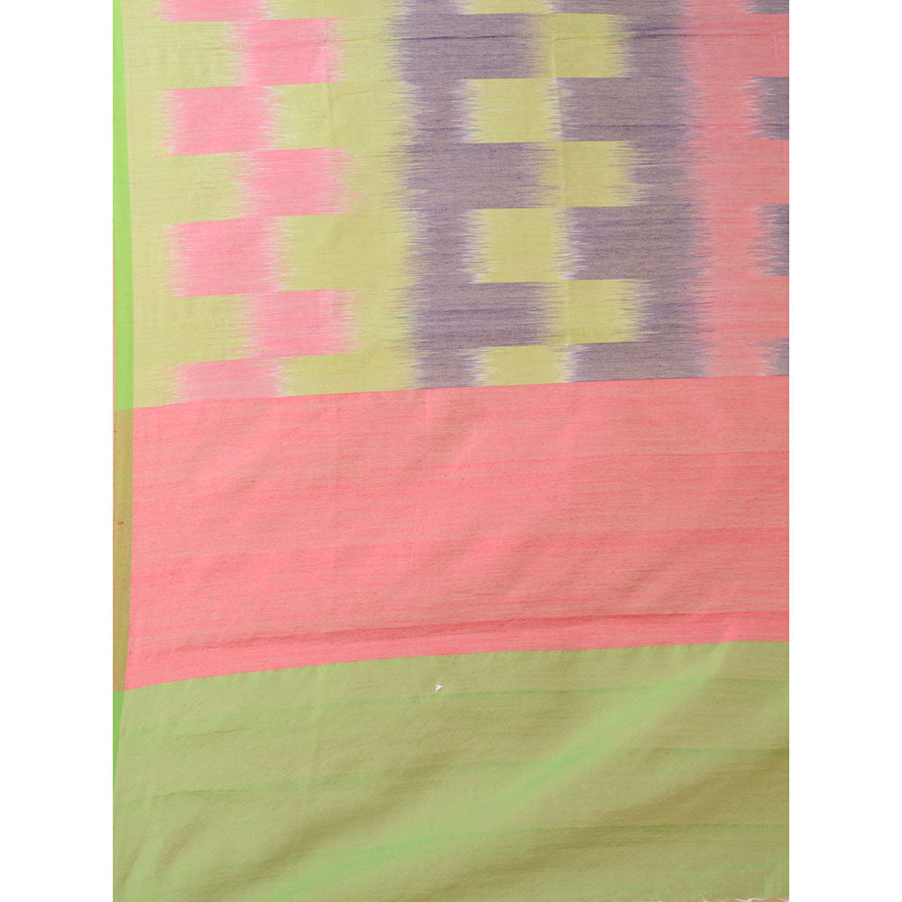 CHARUKRITI Multicolour Ikkat Handloom Saree With Un-Stitched Blouse