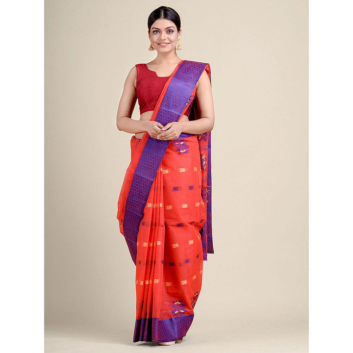 CHARUKRITI Red Tant Saree With All-over Butta Without Blouse