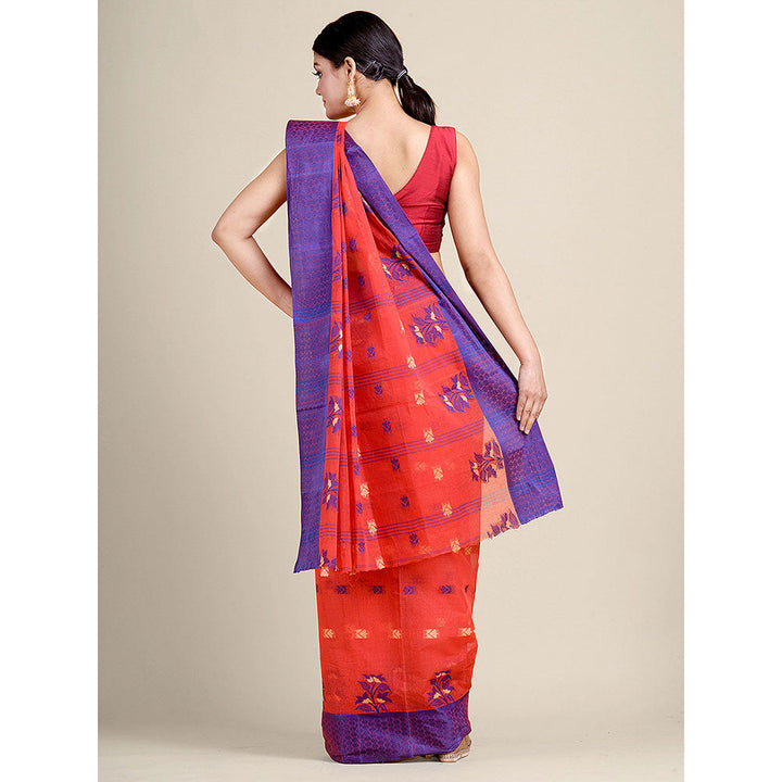 CHARUKRITI Red Tant Saree With All-over Butta Without Blouse