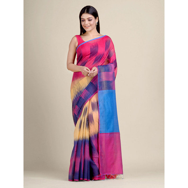 CHARUKRITI Multicolour Ikkat Handloom Saree With Un-Stitched Blouse