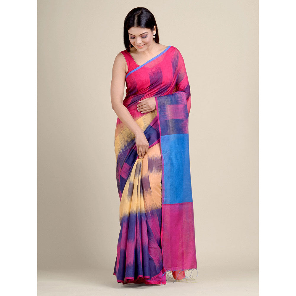 CHARUKRITI Multicolour Ikkat Handloom Saree With Un-Stitched Blouse