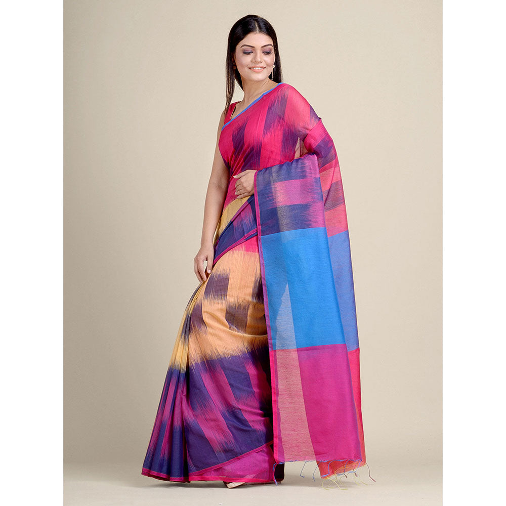 CHARUKRITI Multicolour Ikkat Handloom Saree With Un-Stitched Blouse