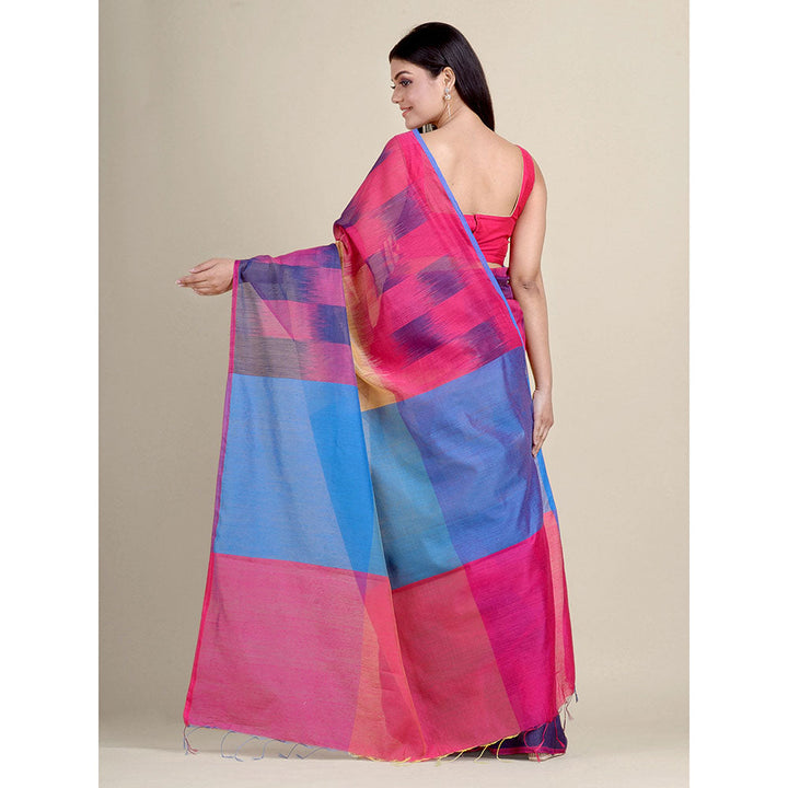 CHARUKRITI Multicolour Ikkat Handloom Saree With Un-Stitched Blouse