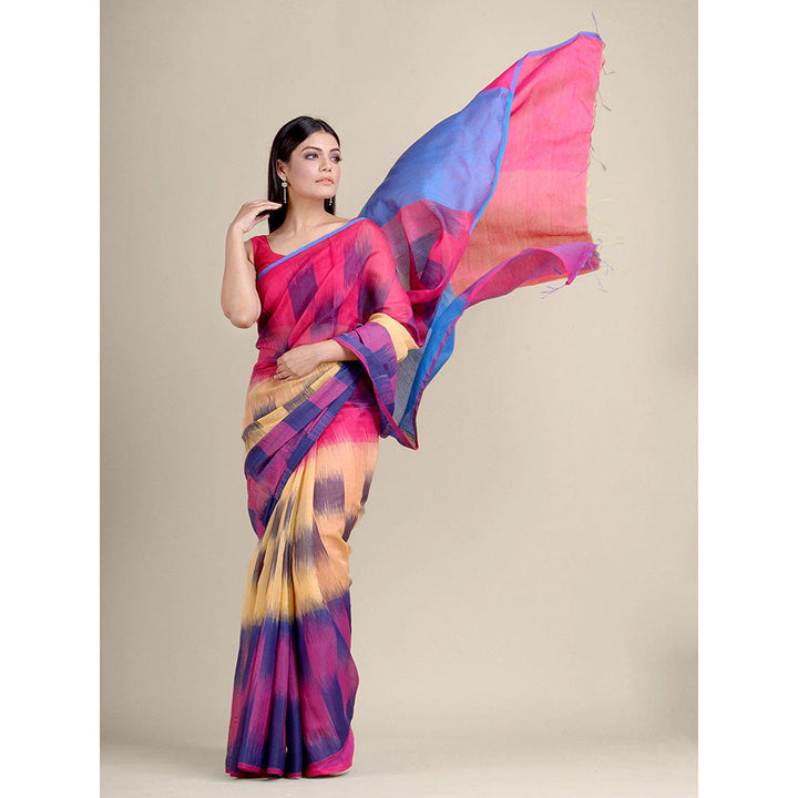 CHARUKRITI Multicolour Ikkat Handloom Saree With Un-Stitched Blouse