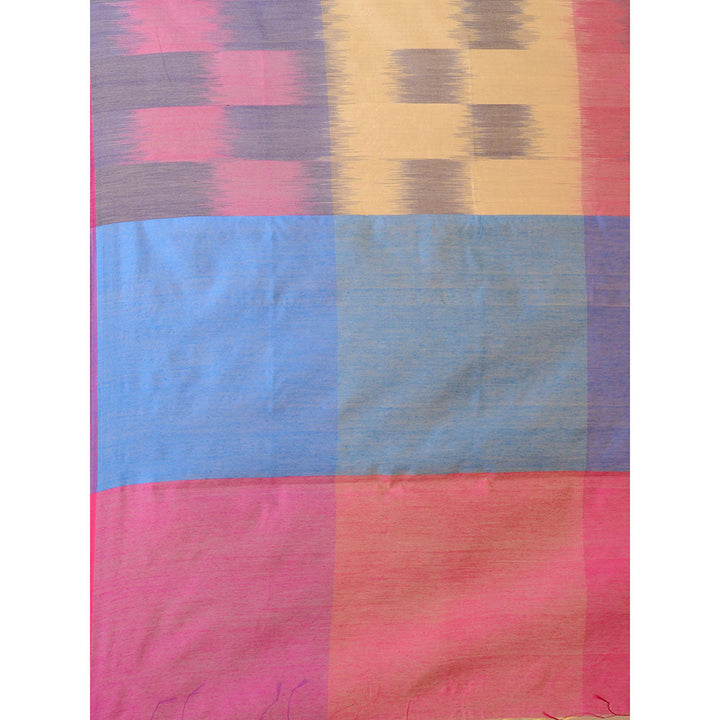 CHARUKRITI Multicolour Ikkat Handloom Saree With Un-Stitched Blouse