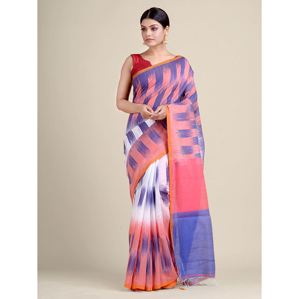 CHARUKRITI Multicolour Ikkat Handloom Saree With Un-Stitched Blouse