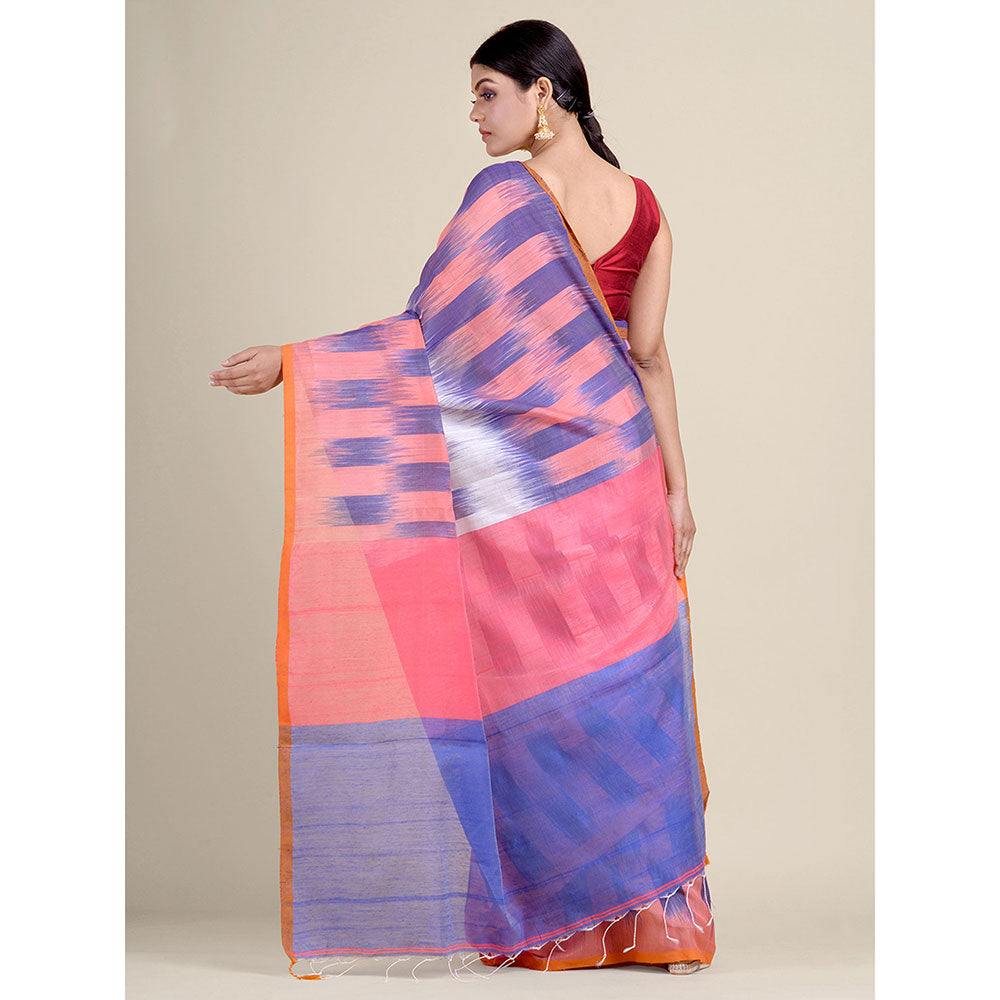 CHARUKRITI Multicolour Ikkat Handloom Saree With Un-Stitched Blouse