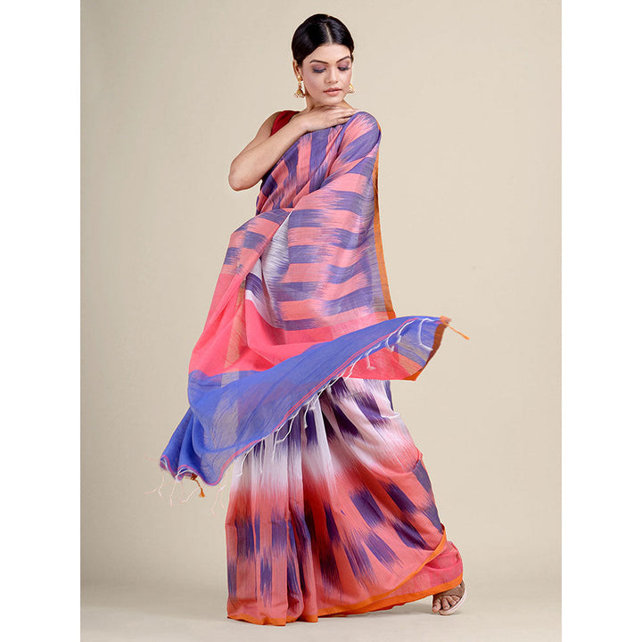 CHARUKRITI Multicolour Ikkat Handloom Saree With Un-Stitched Blouse