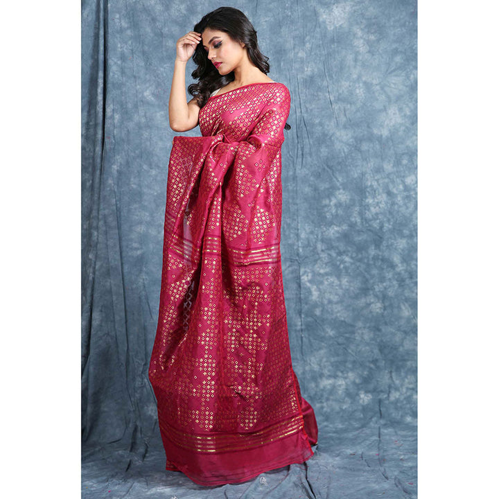 CHARUKRITI Geometrics Weaving Magenta Jamdani Saree