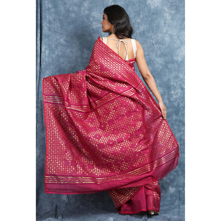 CHARUKRITI Geometrics Weaving Magenta Jamdani Saree