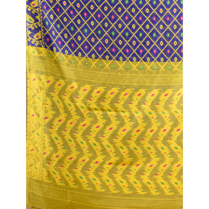 CHARUKRITI Blue Handwoven Soft Jamdani Saree without Blouse