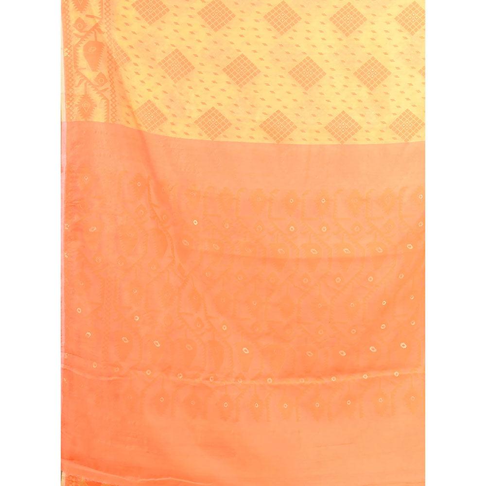 CHARUKRITI Yellow Handwoven Soft Jamdani Saree without Blouse