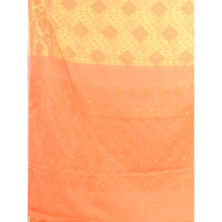 CHARUKRITI Yellow Handwoven Soft Jamdani Saree without Blouse