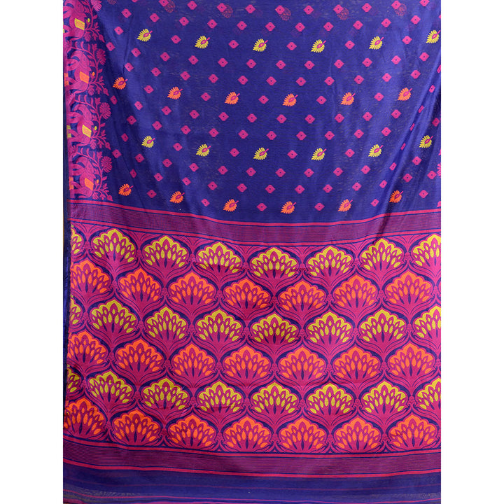 CHARUKRITI Purple Blue Handwoven Soft Jamdani Saree without Blouse