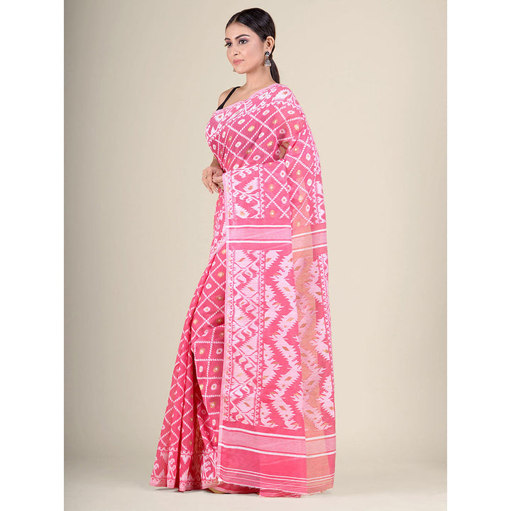 CHARUKRITI Baby Pink Handwoven Soft Jamdani Saree without Blouse