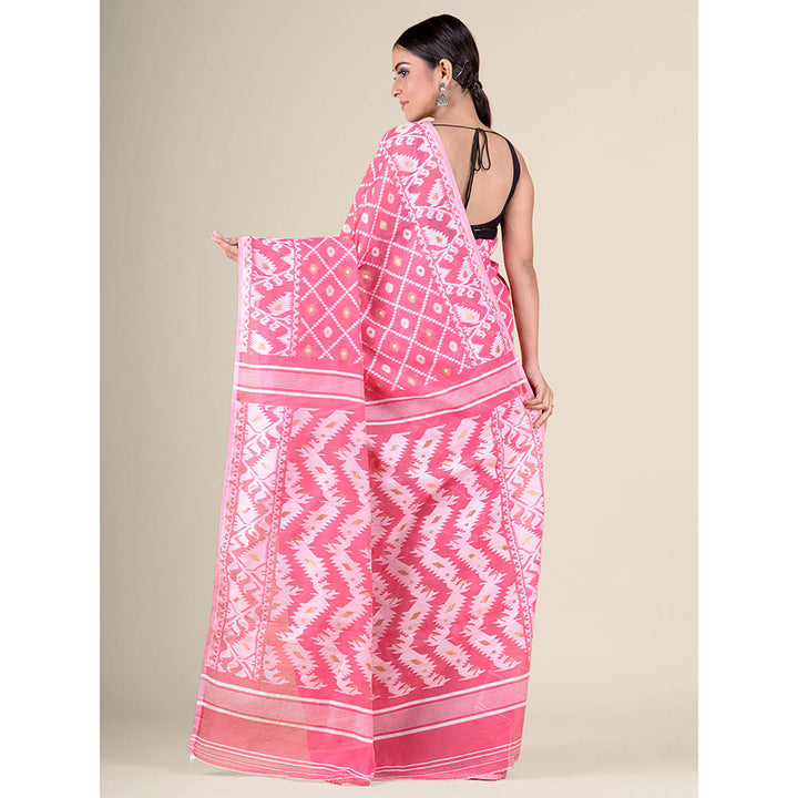 CHARUKRITI Baby Pink Handwoven Soft Jamdani Saree without Blouse