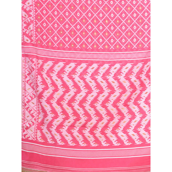 CHARUKRITI Baby Pink Handwoven Soft Jamdani Saree without Blouse