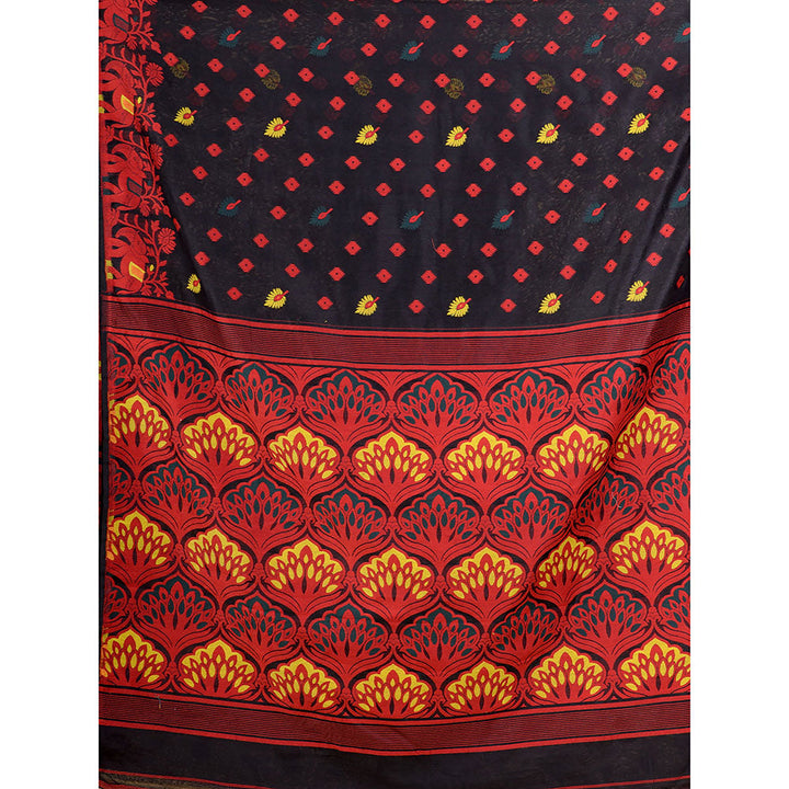 CHARUKRITI Black Handwoven Soft Jamdani Saree without Blouse