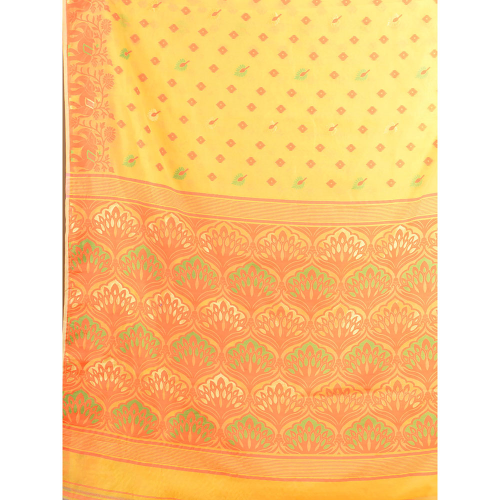 CHARUKRITI Orange Handwoven Soft Jamdani Saree without Blouse