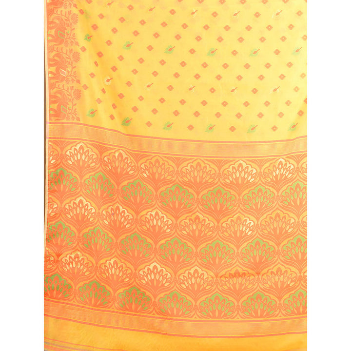 CHARUKRITI Orange Handwoven Soft Jamdani Saree without Blouse