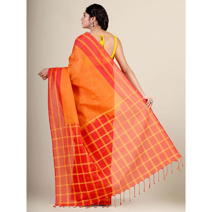 CHARUKRITI Mustard Blended Cotton Handwoven Saree with Blouse