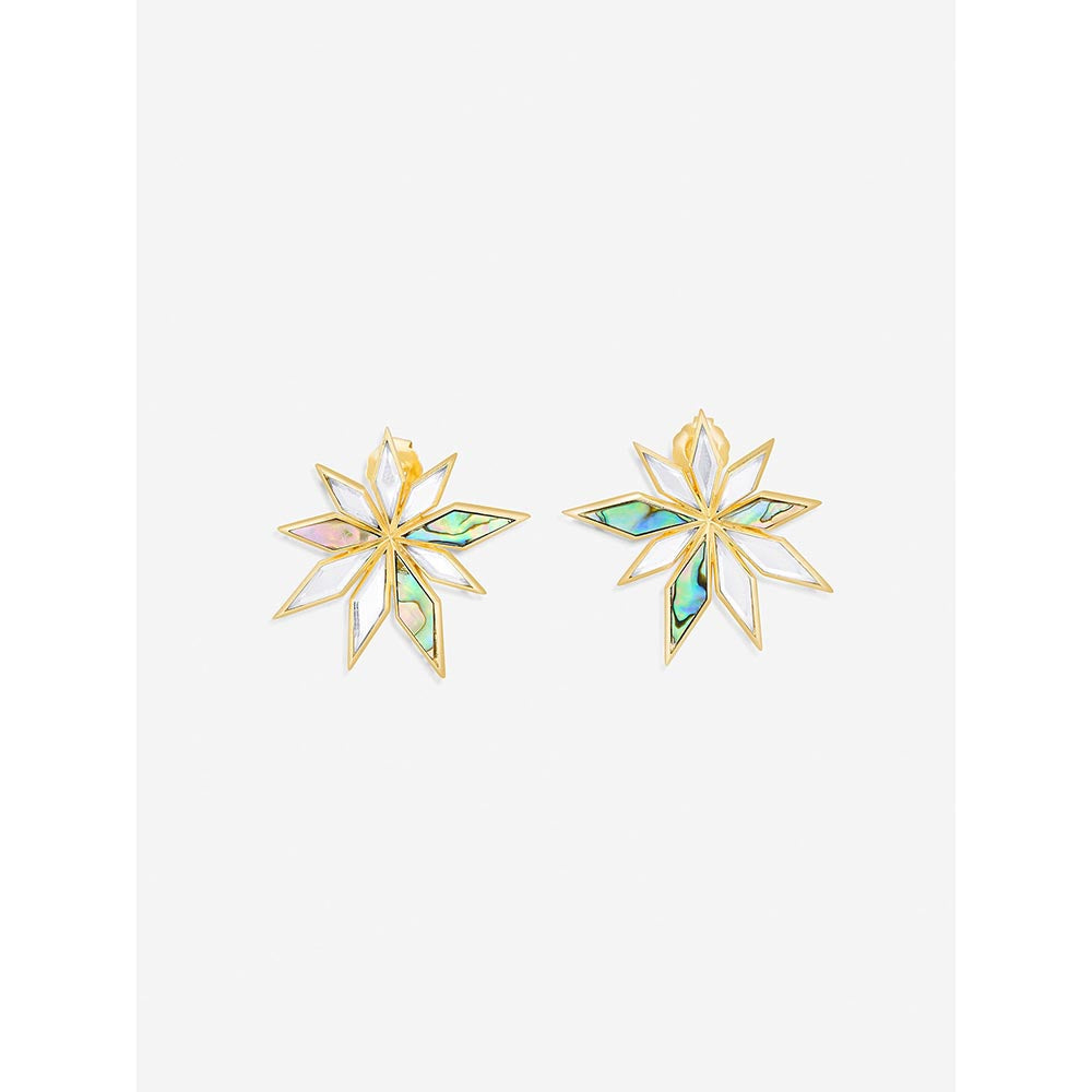 Isharya Multi-Color Demi Goddess Abstract Mirror Flower Stud Earrings In 18K Gold Plated