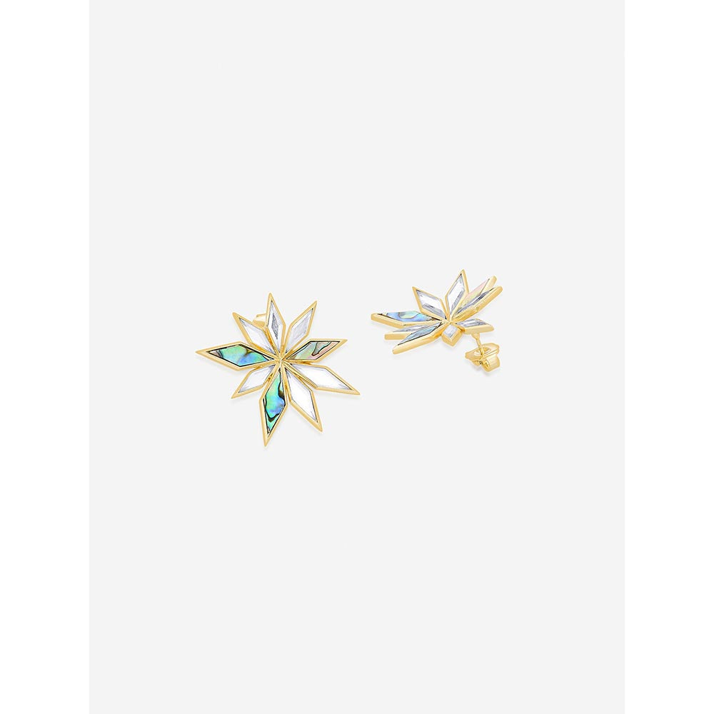 Isharya Multi-Color Demi Goddess Abstract Mirror Flower Stud Earrings In 18K Gold Plated