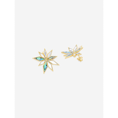 Isharya Multi-Color Demi Goddess Abstract Mirror Flower Stud Earrings In 18K Gold Plated