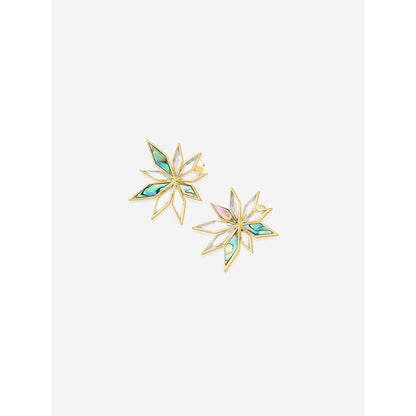 Isharya Multi-Color Demi Goddess Abstract Mirror Flower Stud Earrings In 18K Gold Plated