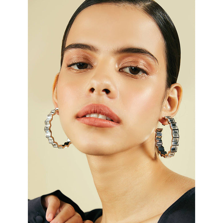 Isharya Deco Mirror Hoop Earring In 18K Gold Plated