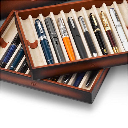Lapis Bard Hemingway Dual-Tone Pen Chest with Pelxiglass Top (20 Pen Capacity) - Cognac