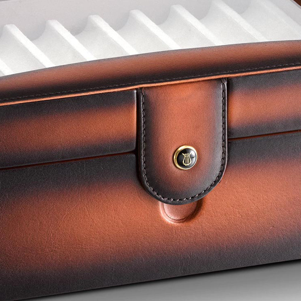 Lapis Bard Hemingway Dual-Tone Pen Chest with Pelxiglass Top (20 Pen Capacity) - Cognac